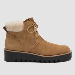 EILEEN FISHER Kenille Sport Suede w/ Genuine Shearling Wedge Bootie , Size 6